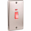 UEP 45Amp Double Cooker Switch with Neon (Vertical) Brushed Steel White Inserts