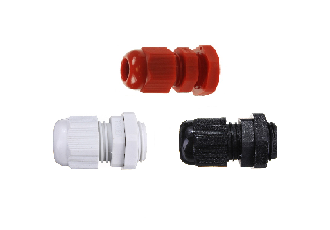 20mm TRS Plastic Stuffing Glands With Locknut (Black, White or Red)