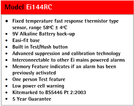 Aico Ei144RC Mains Powered Battery Backup Heat Alarm