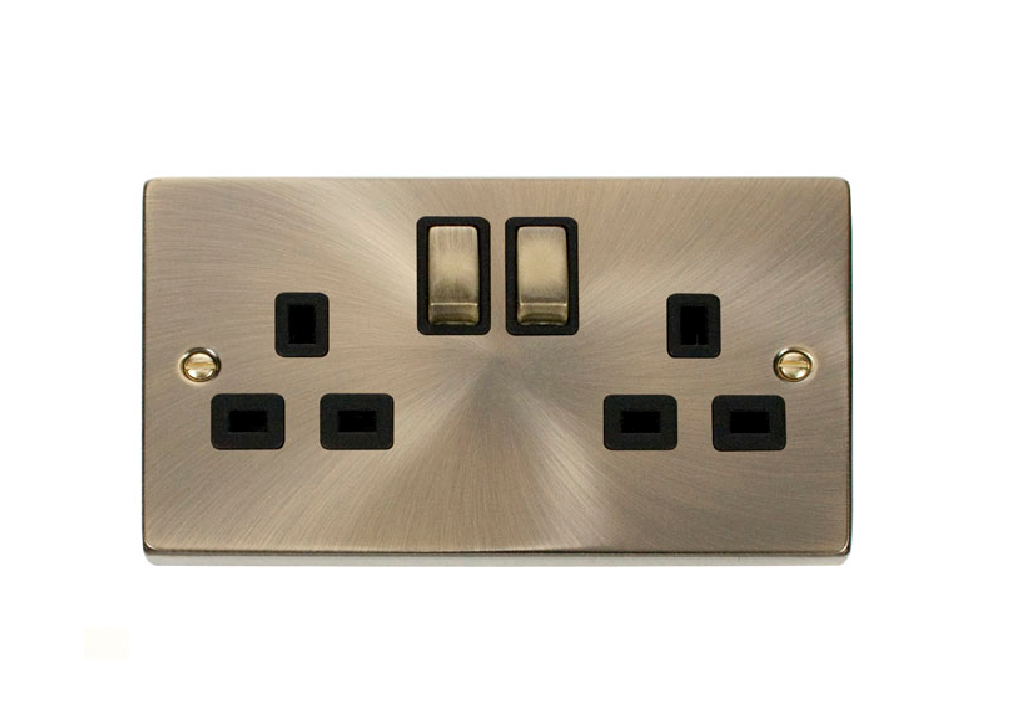 2 Gang 13A 'DP' Double Switched Socket Black Inserts (VPAB536BK)