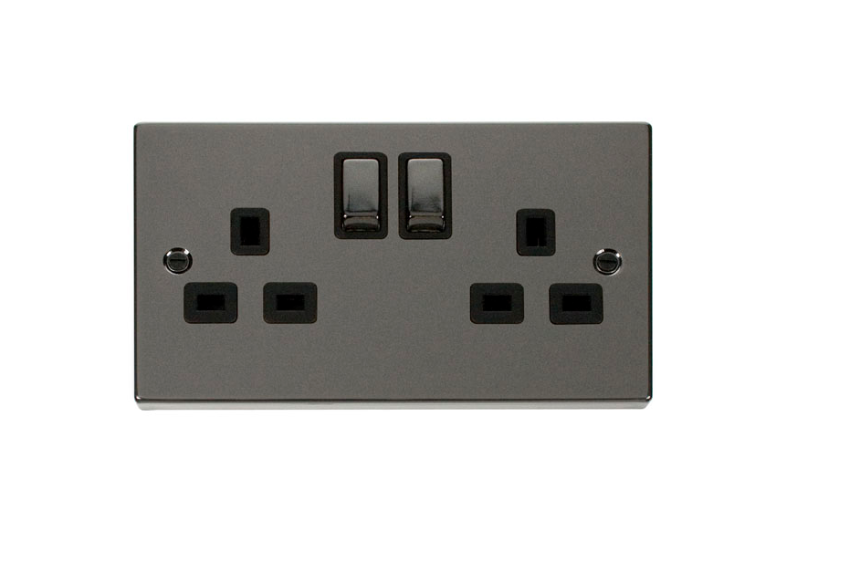 2 Gang 13A 'DP' Double Switched Socket Black Inserts (VPBN536BK)