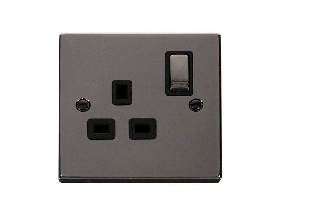 1 Gang 13A 'DP' Single Switched Socket Black Inserts (VPBN535BK)