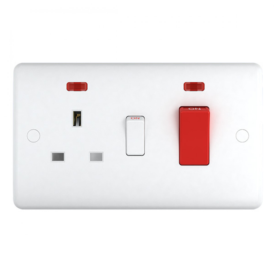 UEP 45Amp Double Cooker Switch with 13A Socket White Round Corner