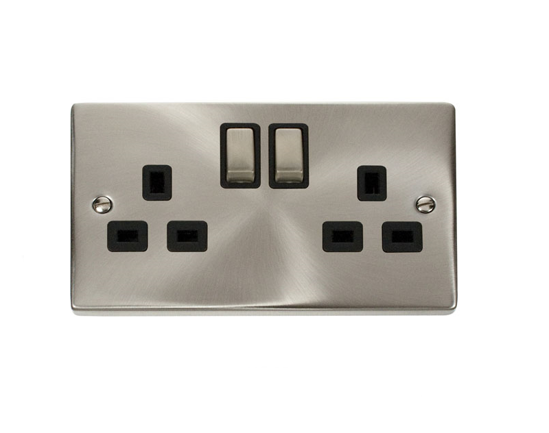 2 Gang 13A 'DP' Double Switched Socket Black Inserts (VPSC536BK)