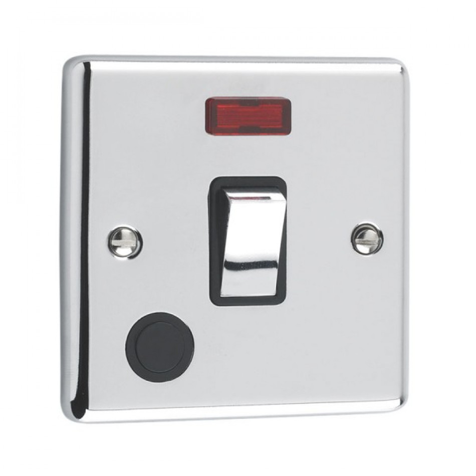 UEP 20A 1 Gang DP Switch with Neon Polished Steel Black Inserts
