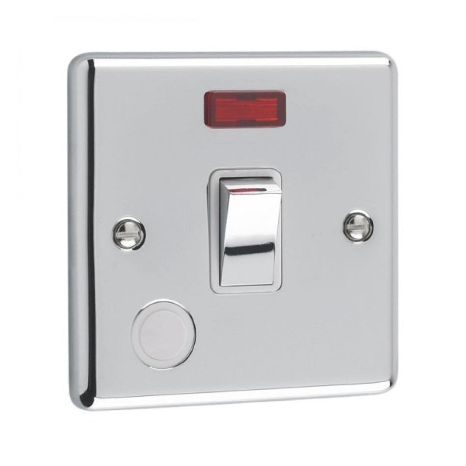 UEP 20A 1 Gang DP Switch with Neon Polished Steel White Inserts
