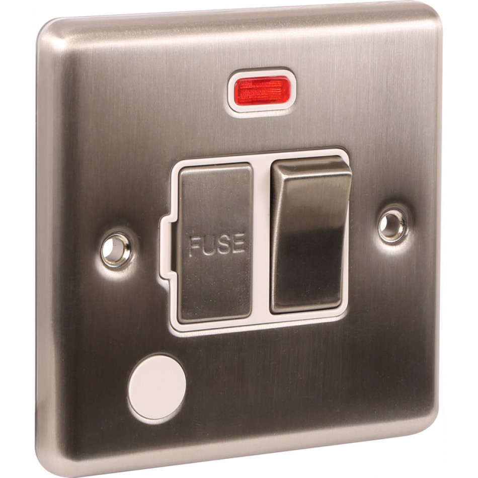 UEP 13A Switched Fused Spur with Neon Brushed Steel White Inserts